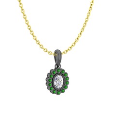 Rayiha Kolye - Swarovski ve yeşil kuvars 925 ayar siyah rodyum kaplama gümüş kolye (40 cm altın rolo zincir) #10jra84