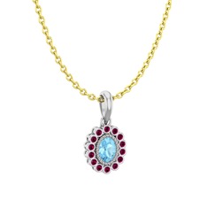 Akuamarin ve rodolit garnet 18 ayar beyaz altın kolye (40 cm altın rolo zincir)