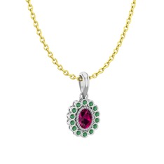 Rayiha Kolye - Rodolit garnet ve kök zümrüt 925 ayar gümüş kolye (40 cm altın rolo zincir) #11ht3og