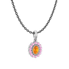 Rayiha Kolye - Sitrin ve pembe kuvars 925 ayar gümüş kolye (40 cm gümüş rolo zincir) #11rlwh4