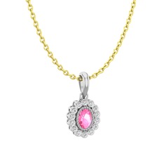 Rayiha Kolye - Pembe kuvars ve swarovski 18 ayar beyaz altın kolye (40 cm altın rolo zincir) #11vyzq6