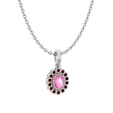 Rayiha Kolye - Pembe kuvars ve garnet 925 ayar gümüş kolye (40 cm gümüş rolo zincir) #11yi4ry