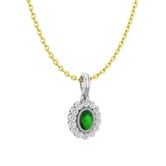 Rayiha Kolye - Yeşil kuvars ve pırlanta 8 ayar beyaz altın kolye (0.154 karat, 40 cm altın rolo zincir) #1226lal