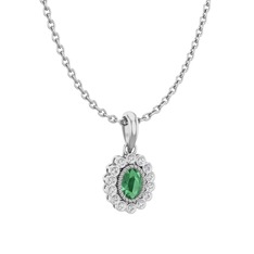 Kök zümrüt ve swarovski 925 ayar gümüş kolye (40 cm beyaz altın rolo zincir)