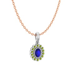 Rayiha Kolye - Lab safir ve peridot 18 ayar beyaz altın kolye (40 cm gümüş rolo zincir) #12loivk