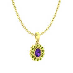 Ametist ve peridot 925 ayar altın kaplama gümüş kolye (40 cm gümüş rolo zincir)