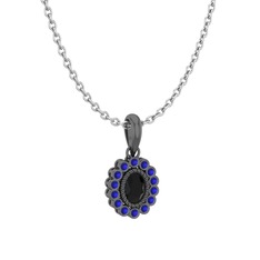Rayiha Kolye - Siyah zirkon ve lab safir 925 ayar siyah rodyum kaplama gümüş kolye (40 cm beyaz altın rolo zincir) #12nbhyw