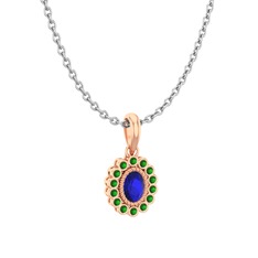 Rayiha Kolye - Lab safir ve yeşil kuvars 8 ayar rose altın kolye (40 cm beyaz altın rolo zincir) #12ou337