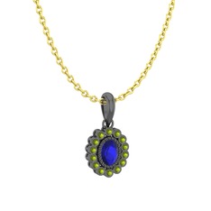 Rayiha Kolye - Lab safir ve peridot 925 ayar siyah rodyum kaplama gümüş kolye (40 cm altın rolo zincir) #12zy5l6