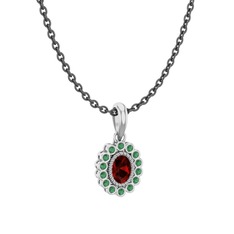 Rayiha Kolye - Garnet ve kök zümrüt 14 ayar beyaz altın kolye (40 cm gümüş rolo zincir) #132onk7