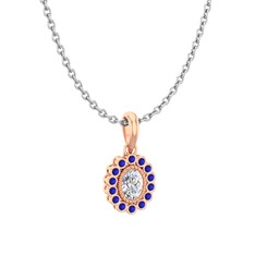 Swarovski ve lab safir 18 ayar rose altın kolye (40 cm gümüş rolo zincir)