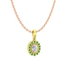 Swarovski ve kök zümrüt 18 ayar altın kolye (40 cm gümüş rolo zincir)