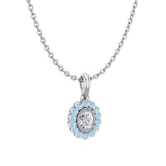 Rayiha Kolye - Swarovski ve akuamarin 8 ayar beyaz altın kolye (40 cm beyaz altın rolo zincir) #13uzkur
