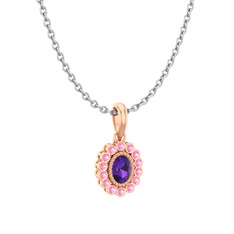 Rayiha Kolye - Ametist ve pembe kuvars 18 ayar rose altın kolye (40 cm beyaz altın rolo zincir) #13yadsf