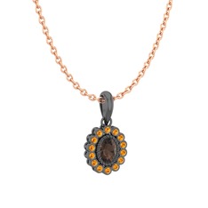 Rayiha Kolye - Dumanlı kuvars ve sitrin 925 ayar siyah rodyum kaplama gümüş kolye (40 cm rose altın rolo zincir) #14fodlj