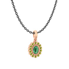 Rayiha Kolye - Kök zümrüt ve peridot 8 ayar rose altın kolye (40 cm gümüş rolo zincir) #14iny86