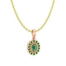 Kök zümrüt ve yeşil kuvars 8 ayar rose altın kolye (40 cm altın rolo zincir)