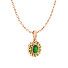 Rayiha Kolye - Yeşil kuvars ve peridot 14 ayar rose altın kolye (40 cm rose altın rolo zincir) #14tm3pu