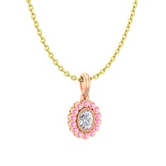 Swarovski ve pembe kuvars 14 ayar rose altın kolye (40 cm altın rolo zincir)