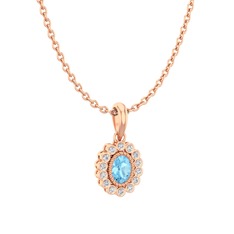 Rayiha Kolye - Akuamarin ve swarovski 8 ayar rose altın kolye (40 cm rose altın rolo zincir) #15a8zww