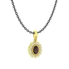 Rayiha Kolye - Dumanlı kuvars ve beyaz zirkon 925 ayar altın kaplama gümüş kolye (40 cm gümüş rolo zincir) #15gl345