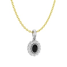 Rayiha Kolye - Siyah zirkon ve swarovski 18 ayar beyaz altın kolye (40 cm altın rolo zincir) #15go28r