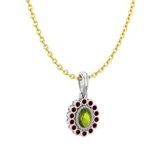 Peridot ve garnet 18 ayar beyaz altın kolye (40 cm altın rolo zincir)