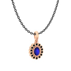Lab safir ve siyah zirkon 18 ayar rose altın kolye (40 cm gümüş rolo zincir)