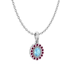 Akuamarin ve rodolit garnet 925 ayar gümüş kolye (40 cm beyaz altın rolo zincir)