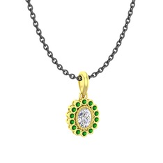 Swarovski ve yeşil kuvars 14 ayar altın kolye (40 cm gümüş rolo zincir)