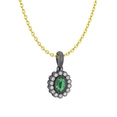 Rayiha Kolye - Kök zümrüt ve swarovski 925 ayar siyah rodyum kaplama gümüş kolye (40 cm altın rolo zincir) #16r39eb