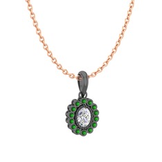 Rayiha Kolye - Swarovski ve yeşil kuvars 925 ayar siyah rodyum kaplama gümüş kolye (40 cm rose altın rolo zincir) #16sui37
