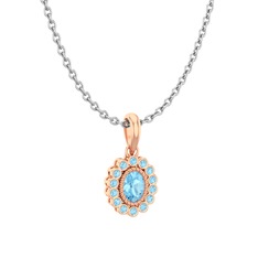 Akuamarin 14 ayar rose altın kolye (40 cm beyaz altın rolo zincir)