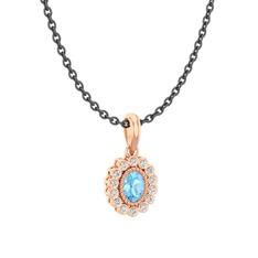 Akuamarin ve pırlanta 14 ayar rose altın kolye (0.154 karat, 40 cm gümüş rolo zincir)