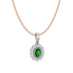 Rayiha Kolye - Yeşil kuvars ve swarovski 18 ayar beyaz altın kolye (40 cm rose altın rolo zincir) #16xs9od
