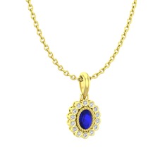 Rayiha Kolye - Lab safir ve swarovski 8 ayar altın kolye (40 cm gümüş rolo zincir) #175ypgq