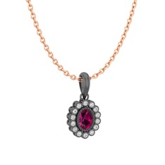 Rodolit garnet ve pırlanta 925 ayar siyah rodyum kaplama gümüş kolye (0.154 karat, 40 cm gümüş rolo zincir)