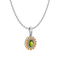 Peridot ve sitrin 925 ayar gümüş kolye (40 cm beyaz altın rolo zincir)
