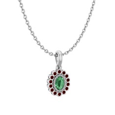 Rayiha Kolye - Kök zümrüt ve garnet 14 ayar beyaz altın kolye (40 cm beyaz altın rolo zincir) #17pby68