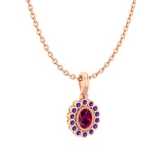 Rayiha Kolye - Rodolit garnet ve ametist 8 ayar rose altın kolye (40 cm rose altın rolo zincir) #17tfd67