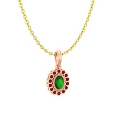 Rayiha Kolye - Yeşil kuvars ve kök yakut 925 ayar rose altın kaplama gümüş kolye (40 cm altın rolo zincir) #17woovi