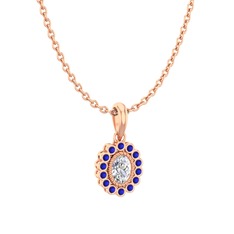 Rayiha Kolye - Swarovski ve lab safir 18 ayar rose altın kolye (40 cm rose altın rolo zincir) #1815ug7