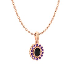 Rayiha Kolye - Siyah zirkon ve ametist 925 ayar rose altın kaplama gümüş kolye (40 cm gümüş rolo zincir) #188ecxg