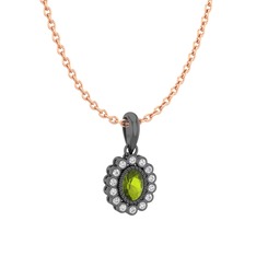 Rayiha Kolye - Peridot ve swarovski 925 ayar siyah rodyum kaplama gümüş kolye (40 cm rose altın rolo zincir) #189nmak