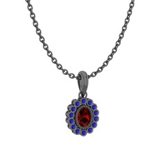 Rayiha Kolye - Garnet ve lab safir 925 ayar siyah rodyum kaplama gümüş kolye (40 cm gümüş rolo zincir) #18a2zw3