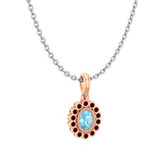 Rayiha Kolye - Akuamarin ve garnet 14 ayar rose altın kolye (40 cm beyaz altın rolo zincir) #18cz7k9