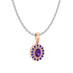 Rayiha Kolye - Ametist ve lab safir 8 ayar rose altın kolye (40 cm beyaz altın rolo zincir) #18oolxd