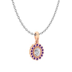 Rayiha Kolye - Swarovski ve ametist 8 ayar rose altın kolye (40 cm beyaz altın rolo zincir) #18xva70
