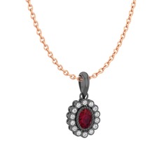 Rayiha Kolye - Kök yakut ve pırlanta 925 ayar siyah rodyum kaplama gümüş kolye (0.154 karat, 40 cm rose altın rolo zincir) #18yszhm