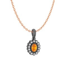 Rayiha Kolye - Sitrin ve pırlanta 925 ayar siyah rodyum kaplama gümüş kolye (0.154 karat, 40 cm rose altın rolo zincir) #193hzmp